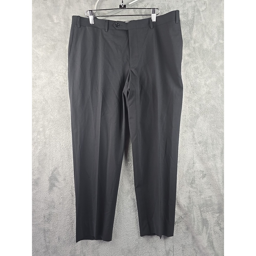 Canali Dress Pants Mens 36x27 Black Wool‎ Pleated Trousers Stretch
